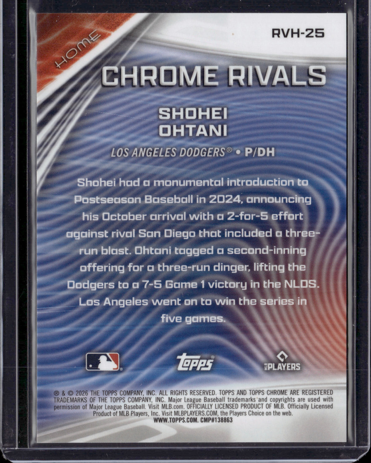 2026 Topps Chrome Rivals Shohei Ohtani #RVH-25 Purple /75