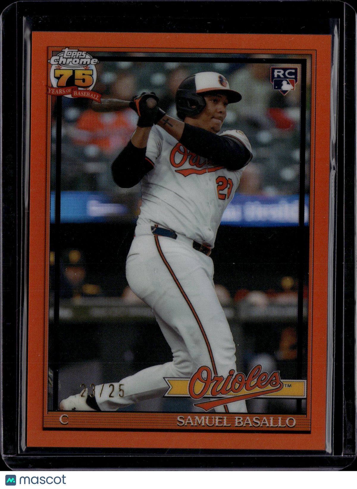 2024 Topps Chrome 75 Years of Baseball Samuel Basallo #91CB-17 Orange RC /25
