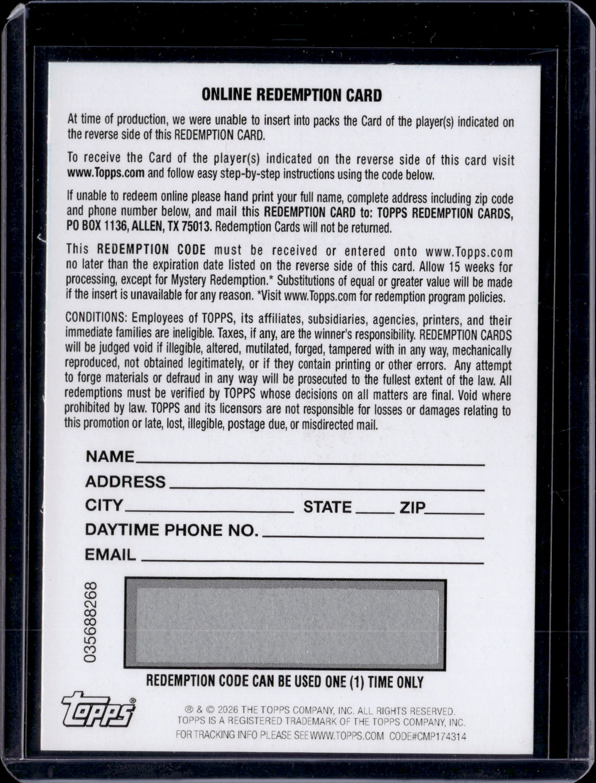 2026 Bowman Chrome Baseball Cam Schlittler Refractor Auto Redemption Card