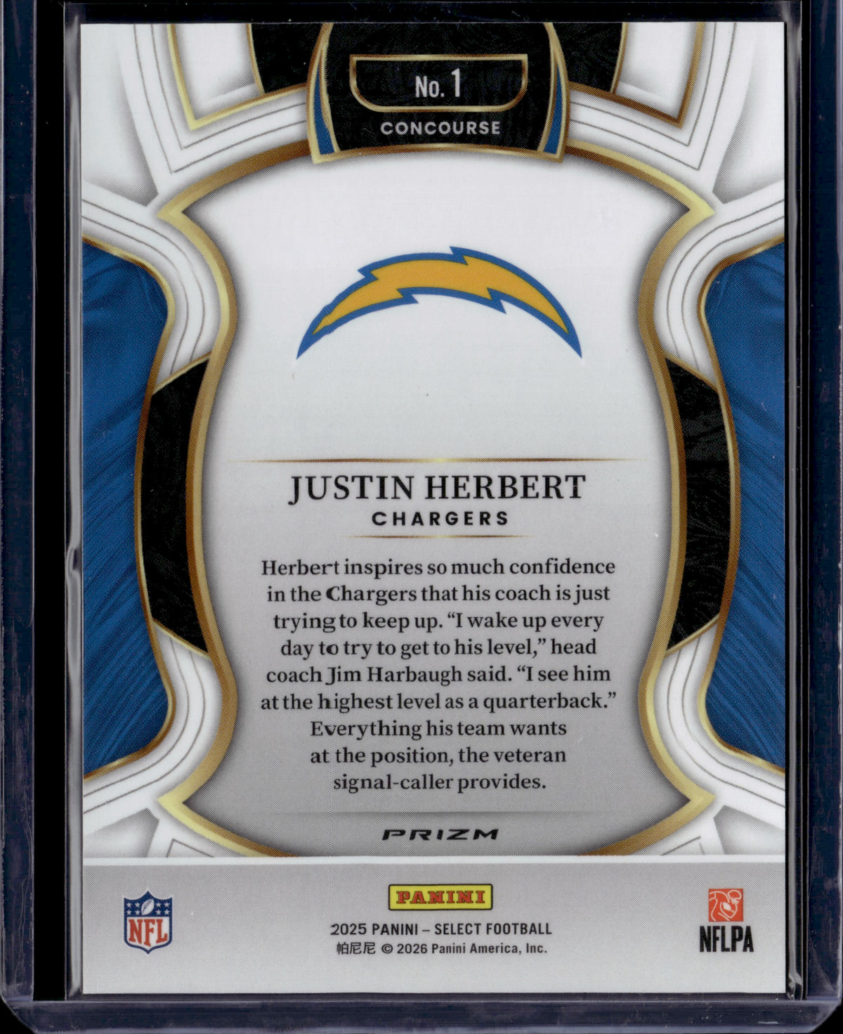 2026 Panini Select Justin Herbert #1 Zebra