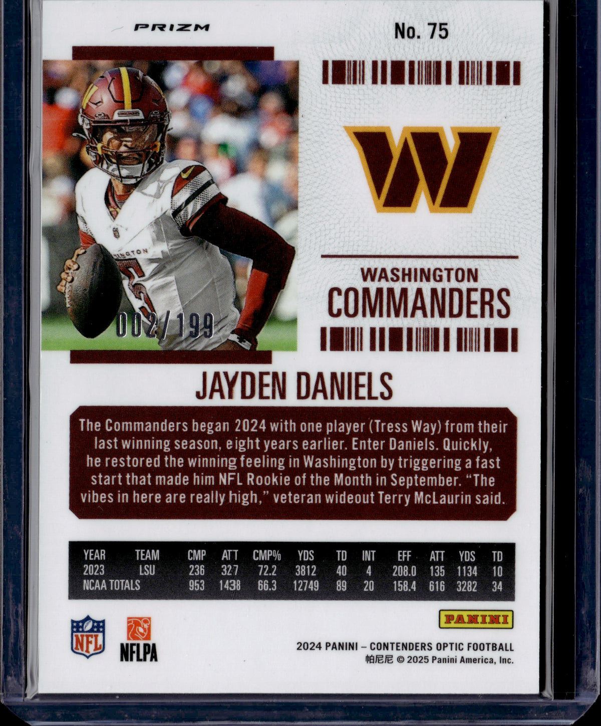 2025 Panini Contenders Optic Jayden Daniels #75 Red RC /199