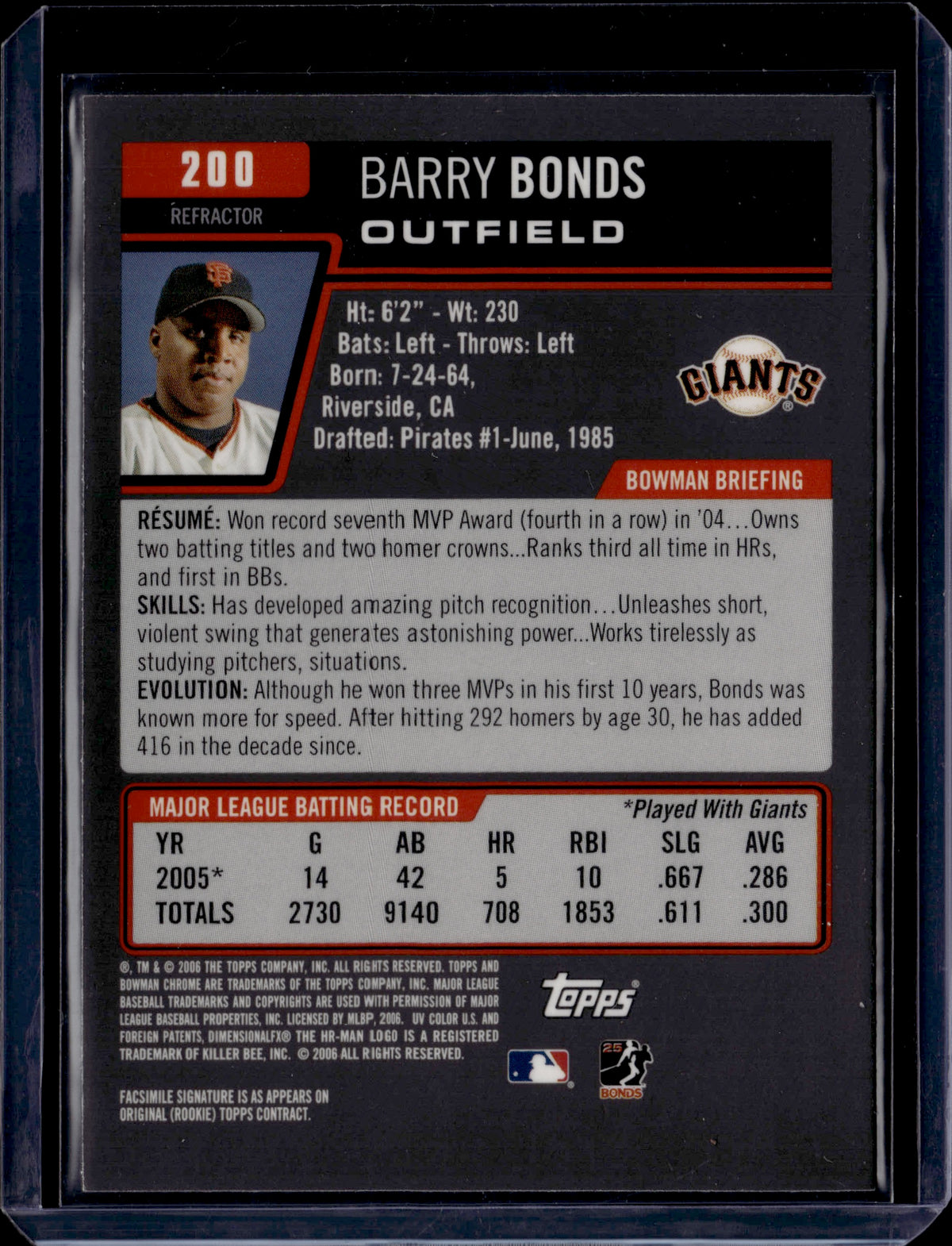 2006 Bowman Chrome Barry Bonds #200 Refractor