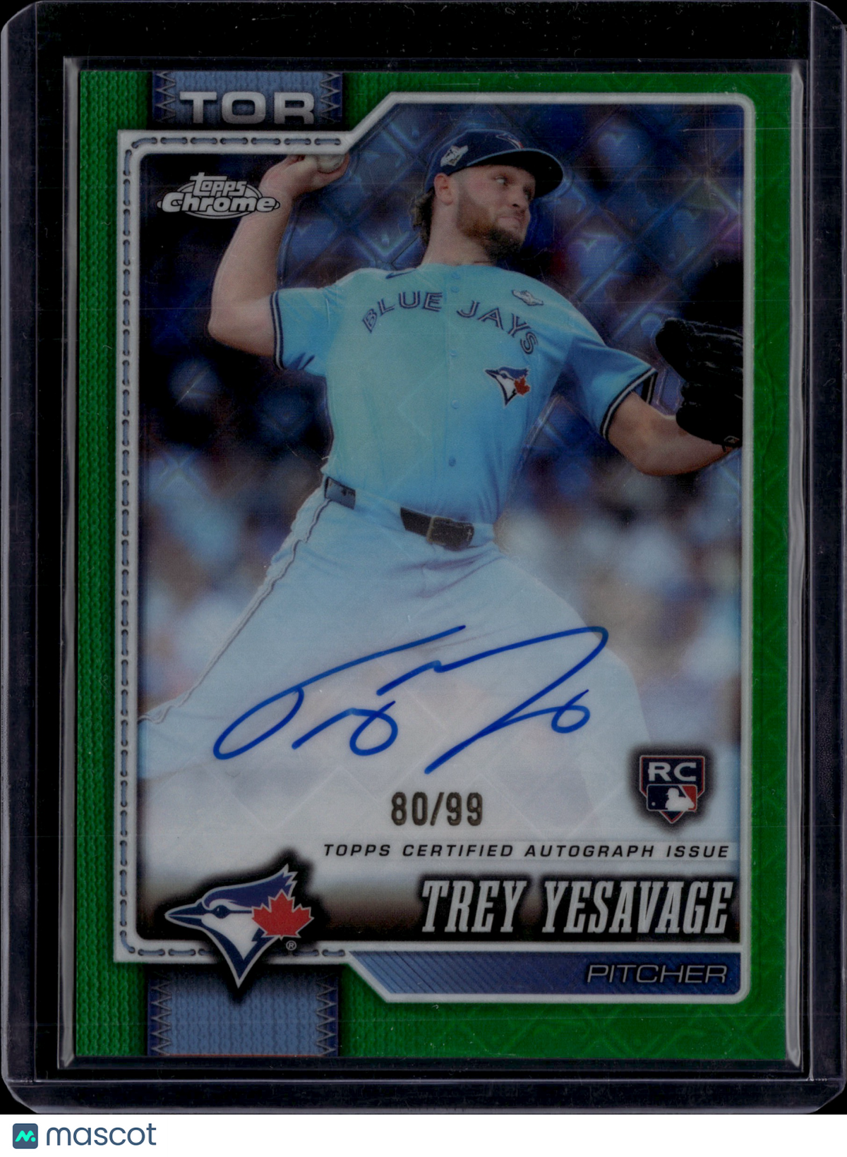 2026 Topps Chrome Trey Yesavage #RA-TY Green Logofractor Auto /99 RC