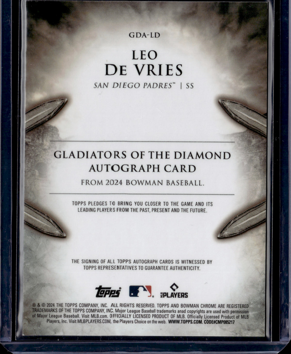 2024 Bowman Gladiators of the Diamond Leo De Vries #GDA-LD Auto /99