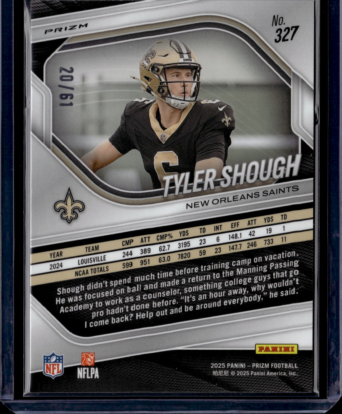 2025 Panini Prizm Tyler Shough #327 Green Kangaroo RC /61