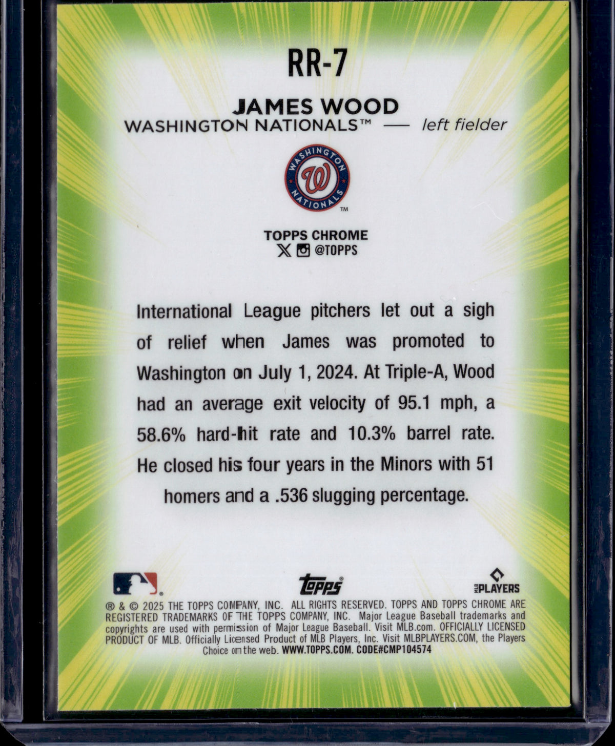 2025 Topps Chrome James Wood #RR-7 RC Radiating Rookies