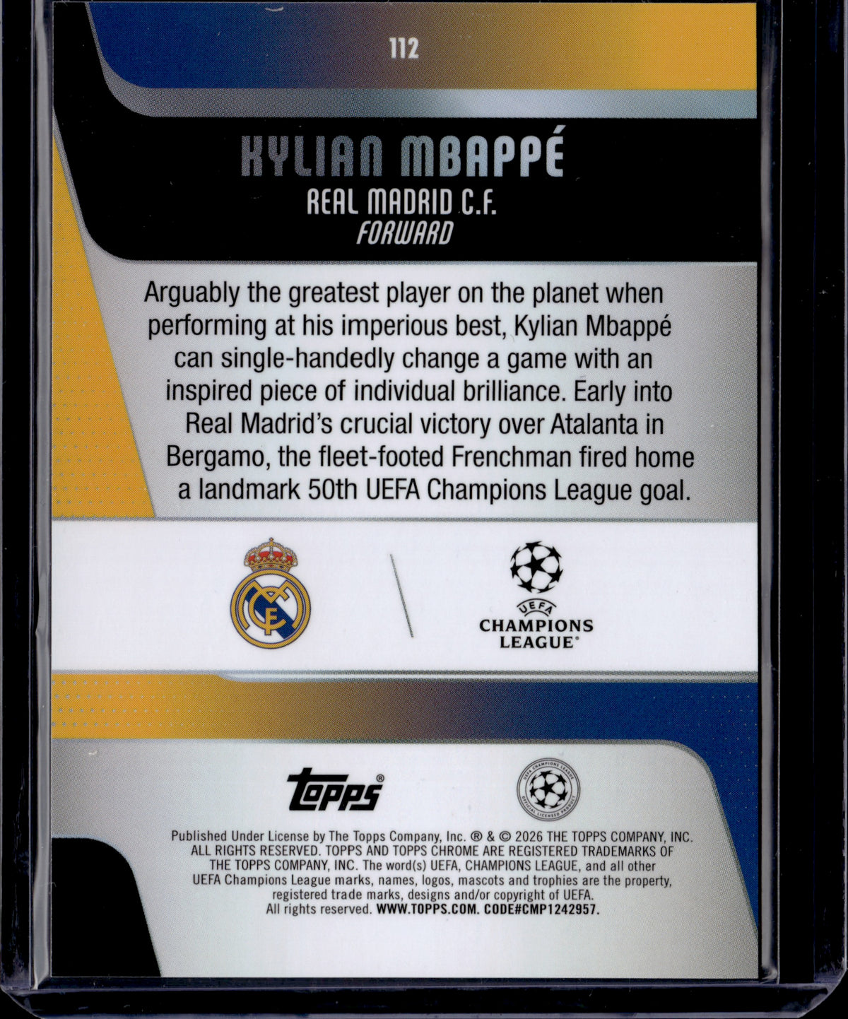 2026 Topps Chrome Kylian Mbappé #112 Purple /75