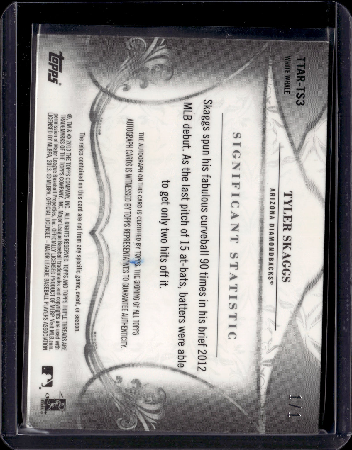 2013 Topps Triple Threads Tyler Skaggs #TTAR-TS3 White Whale 1/1 Patch Auto