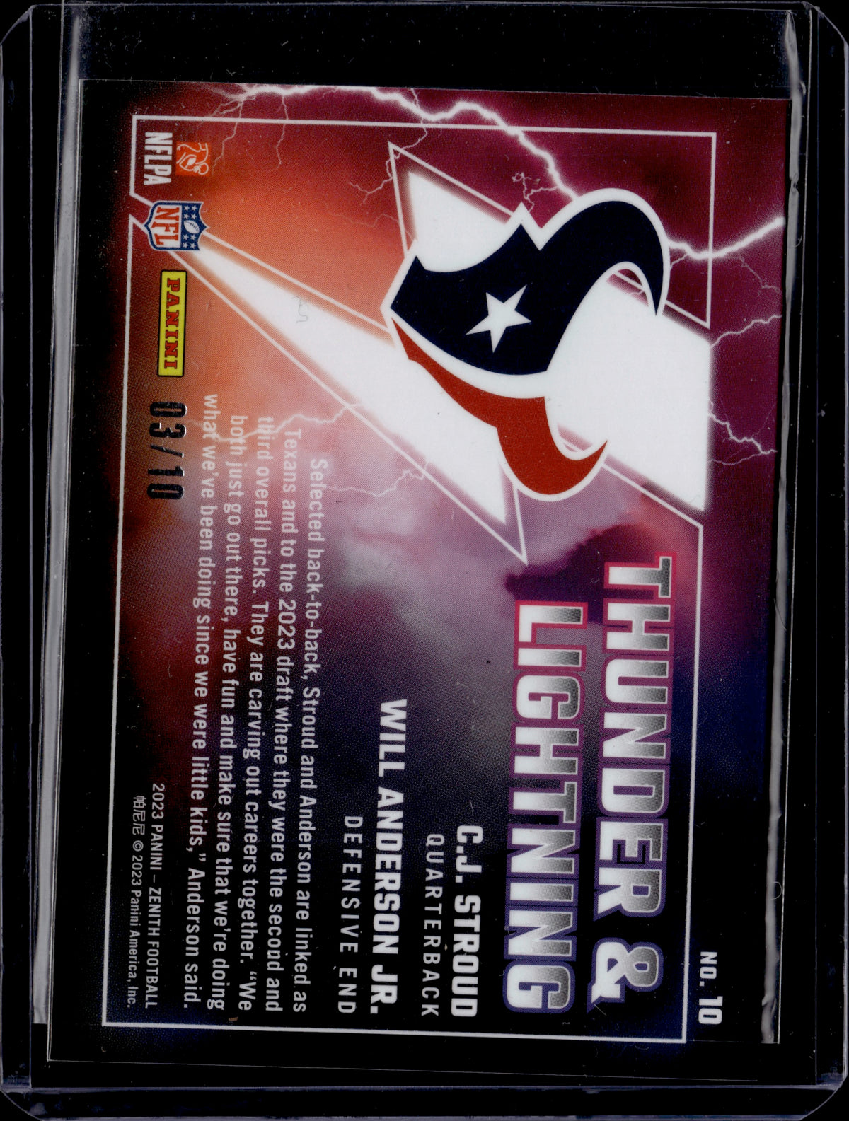 2023 Panini Zenith Thunder & Lightning C.J. Stroud Will Anderson Jr. Gold /10
