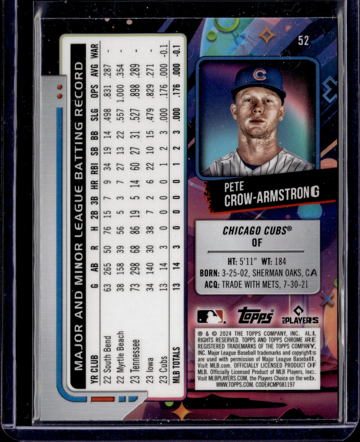 2024 Topps Chrome Cosmic Pete Crow-Armstrong #52 RC