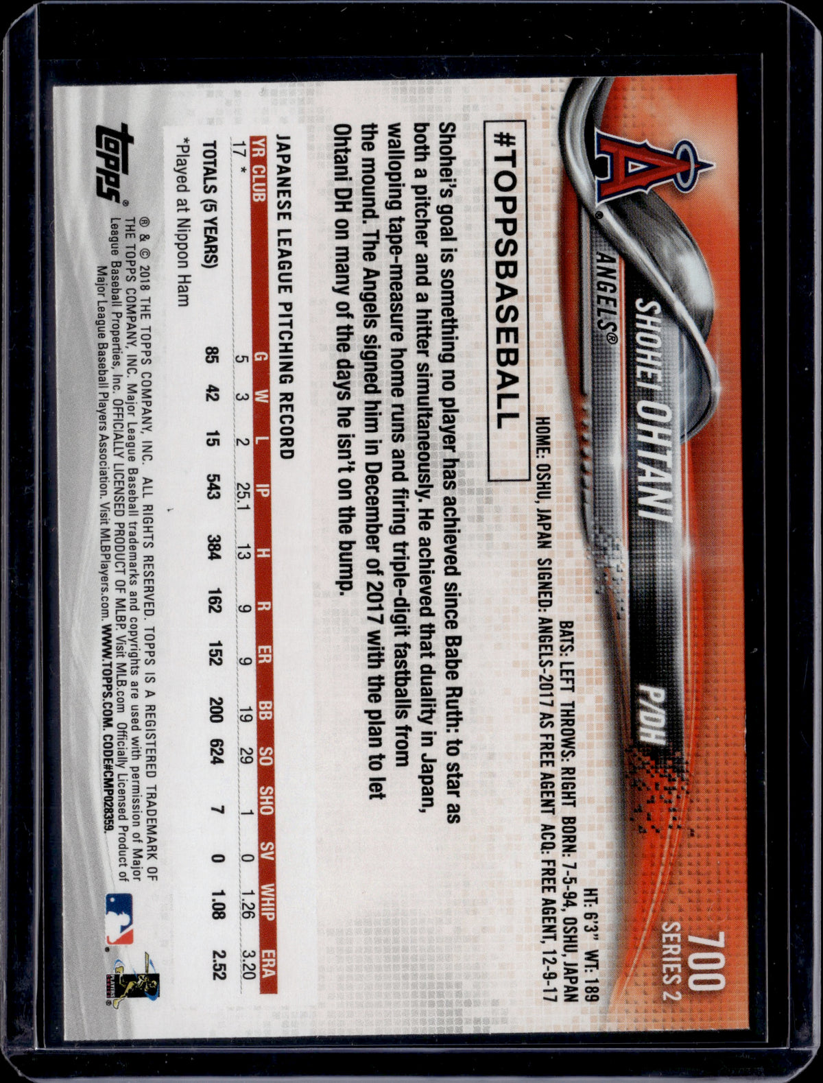 2018 Topps Series 2 Shohei Ohtani #700 RC