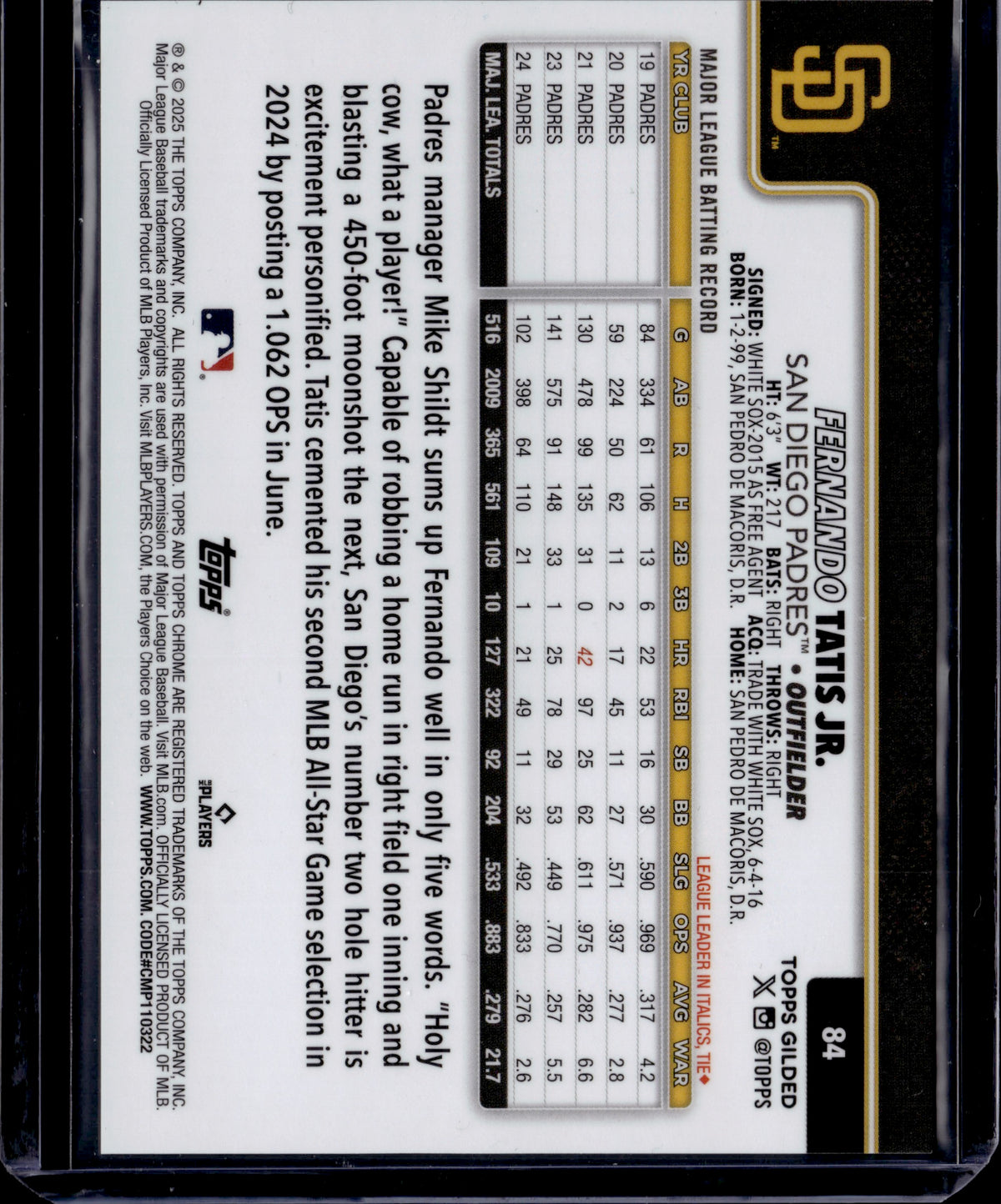 2025 Topps Chrome Gilded Collection Fernando Tatis Jr. #84 /25