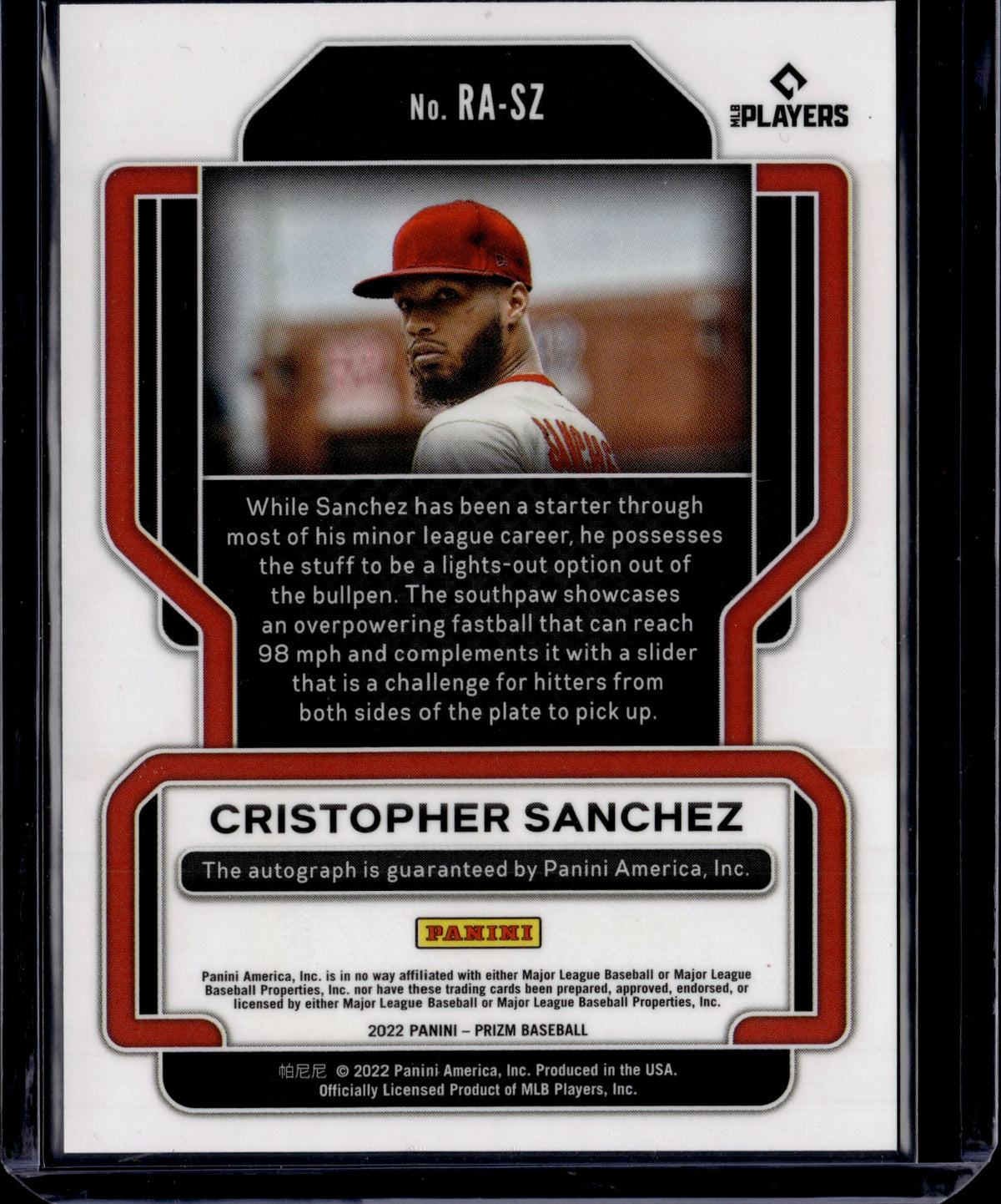 2022 Panini Prizm Baseball Cristopher Sanchez #RA-SZ RC Rookie Autograph