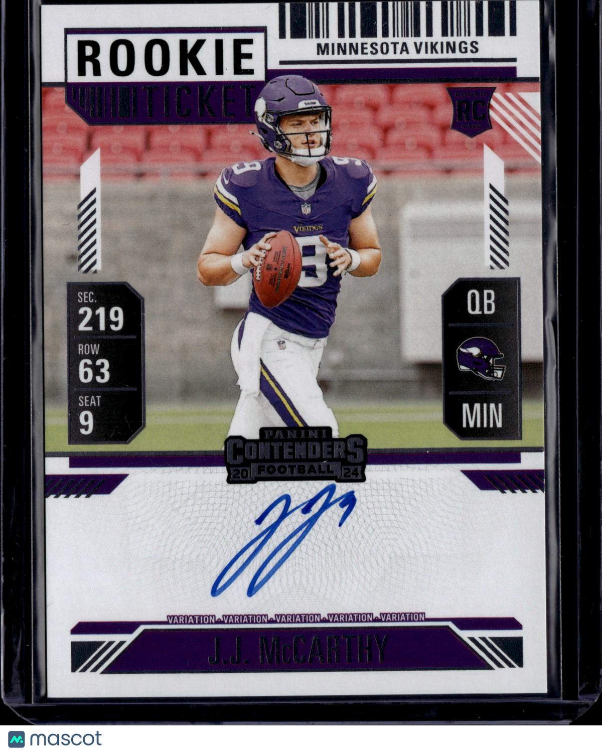 2025 Panini Contenders J.J. McCarthy #101 Rookie Ticket Variation Auto RC