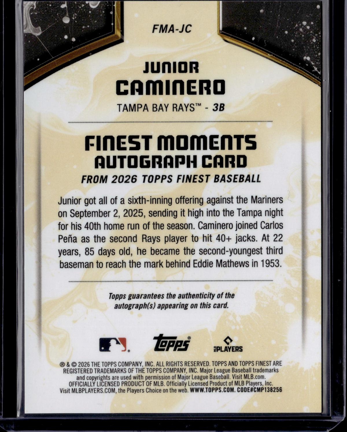 2026 Topps Finest Junior Caminero Auto #FMA-JC