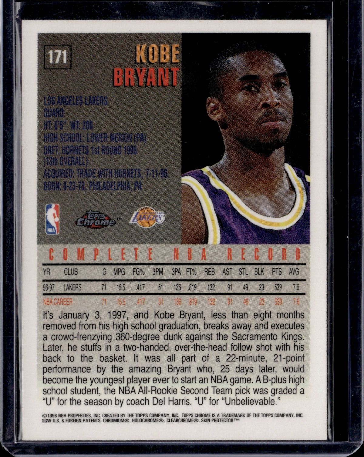 1998 Topps Chrome Kobe Bryant #171