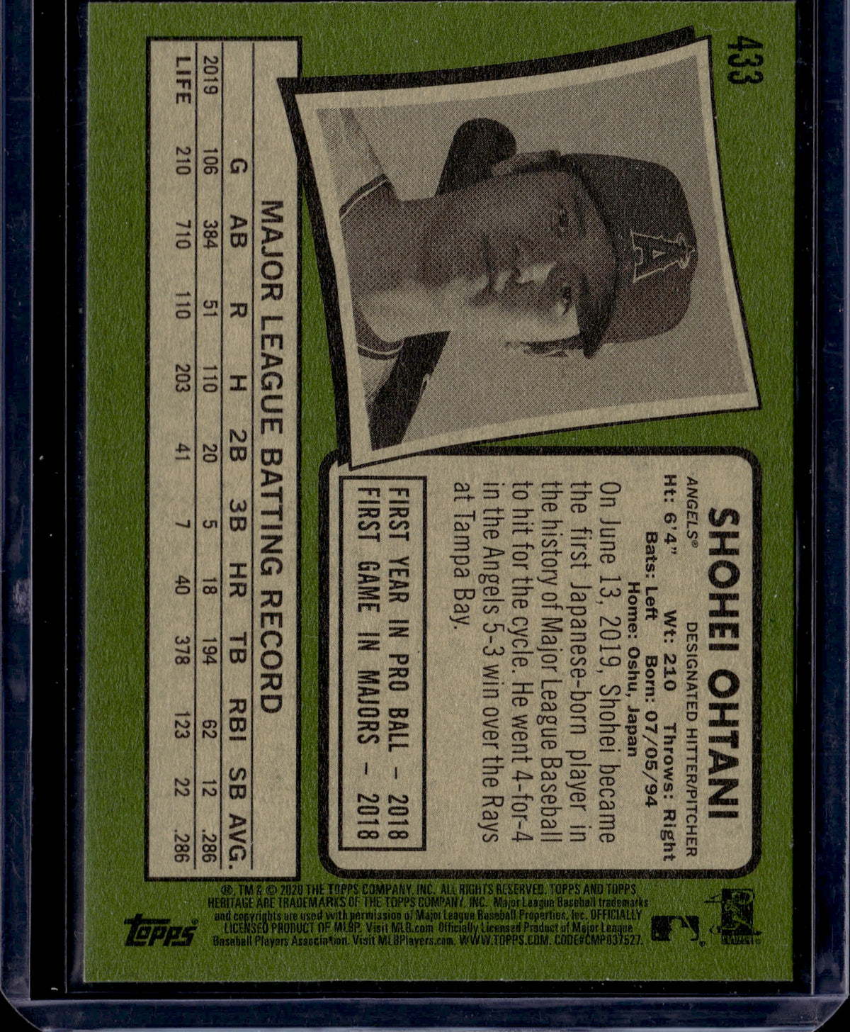2020 Topps Heritage Shohei Ohtani #433