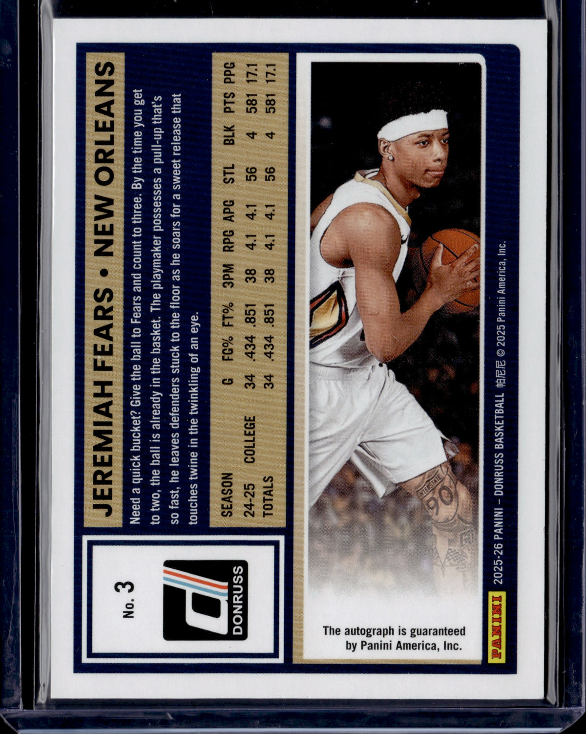 2025 Panini Donruss Jeremiah Fears RC Auto #3/99