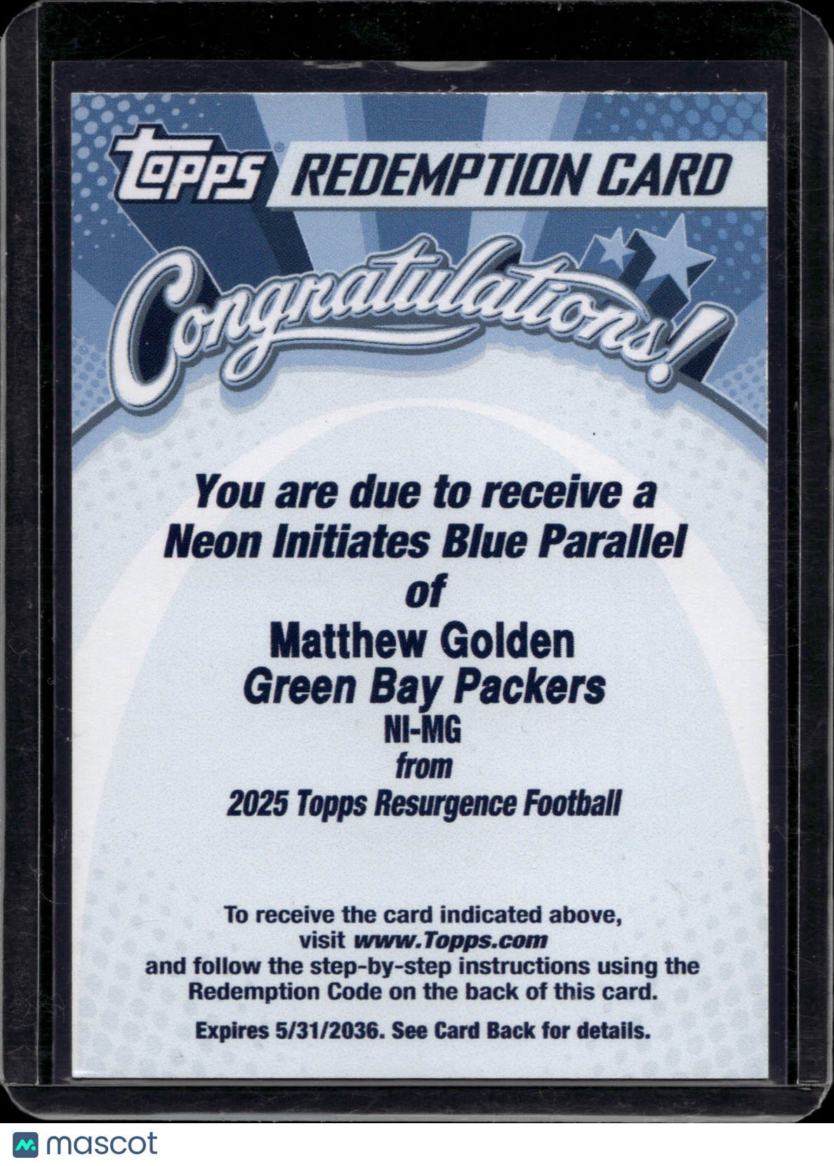 2025 Topps Resurgence Matthew Golden #NI-MG Neon Initiates Blue Redemption
