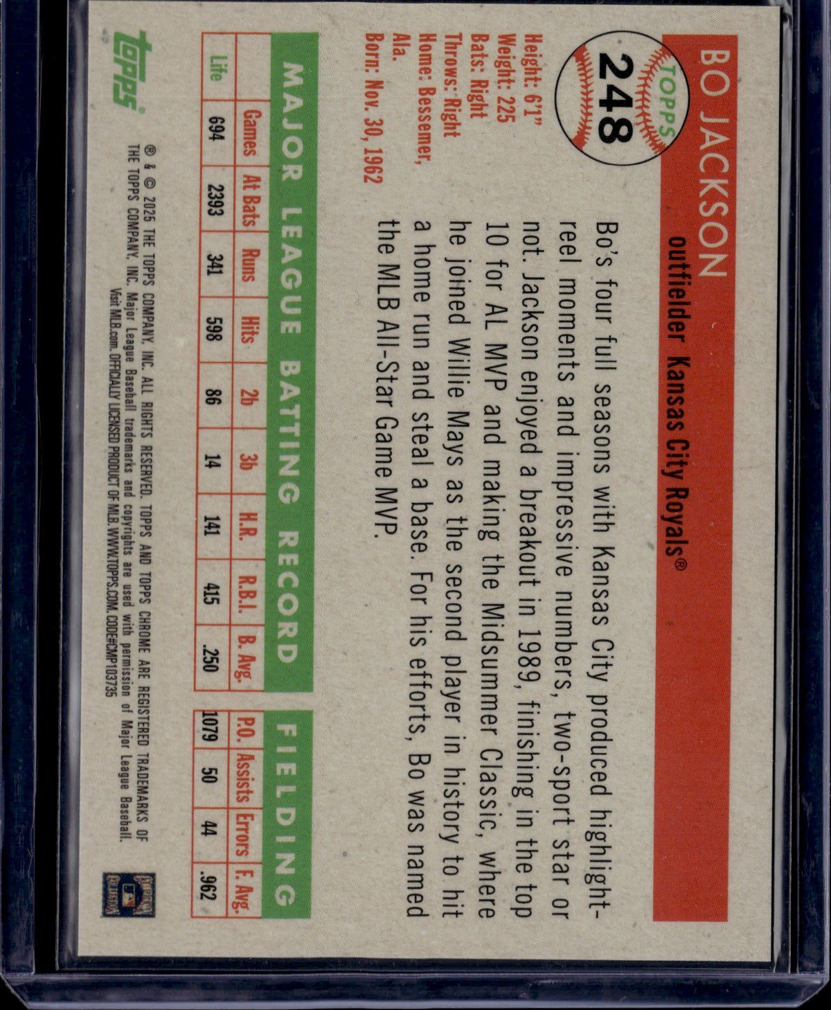2024 Topps Platinum Anniversary Chrome Bo Jackson Gold /50 #248