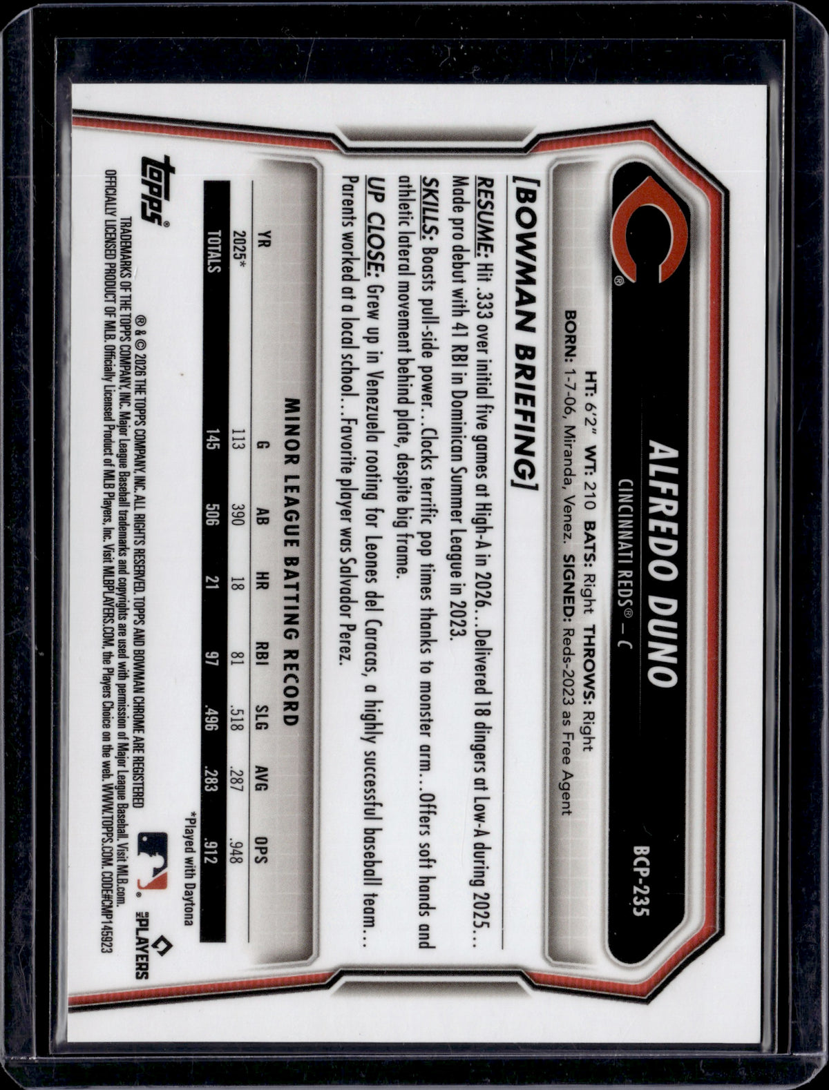 2024 Bowman Chrome Alfredo Duno #BCP-235 Red Shimmer /5