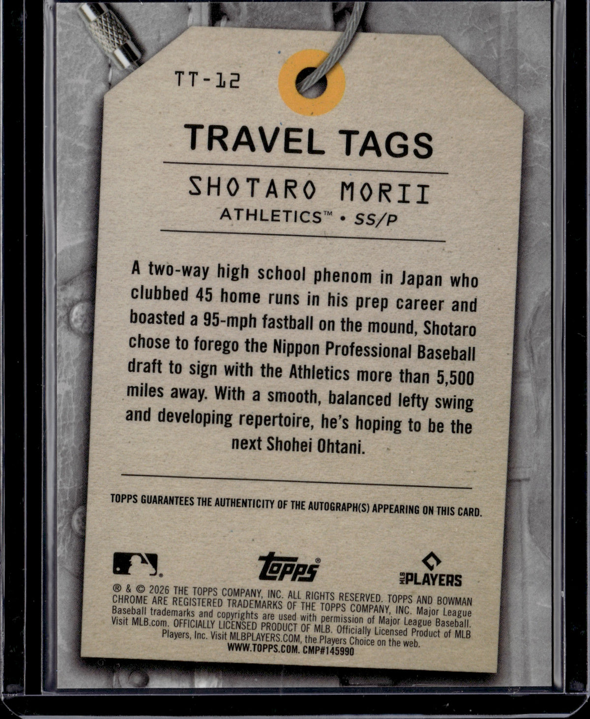 2026 Bowman Chrome Shotaro Morii #TT-12 Gold Auto /50