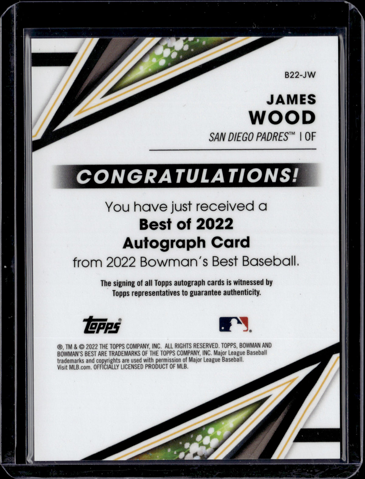 2022 Bowman's Best Baseball James Wood Auto #B22-JW