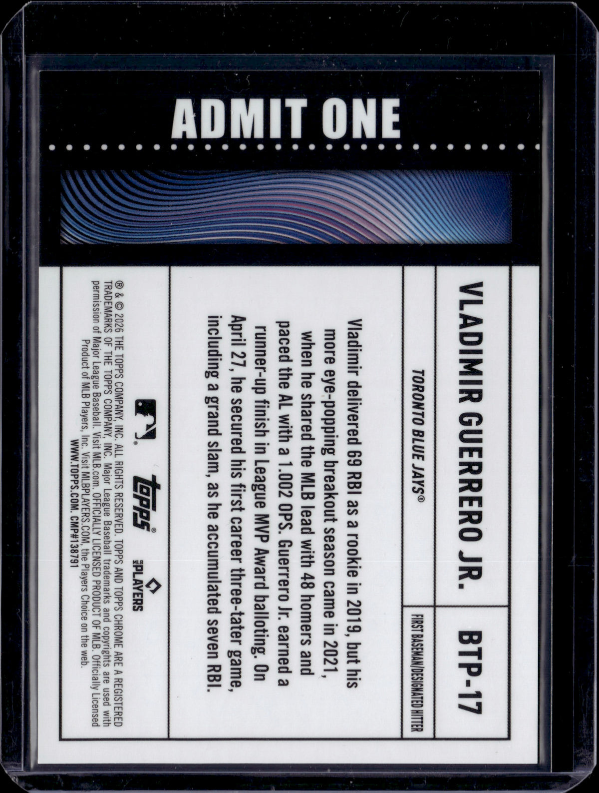 2026 Topps Chrome Big Ticket Player Vladimir Guerrero Jr. /10 #BTP-17