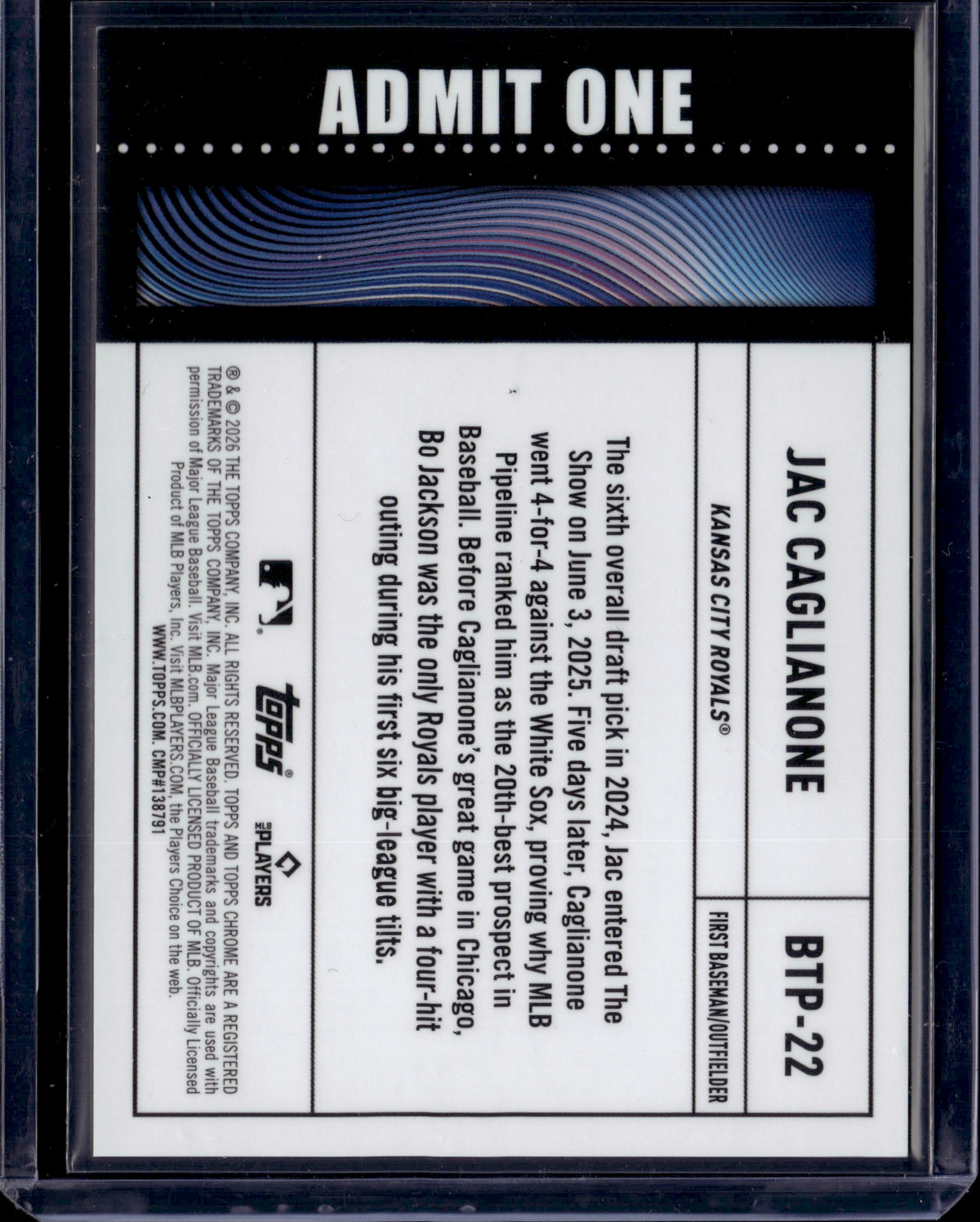 2026 Topps Chrome Big Ticket Player Jac Caglianone #BTP-22 Gold RC /50