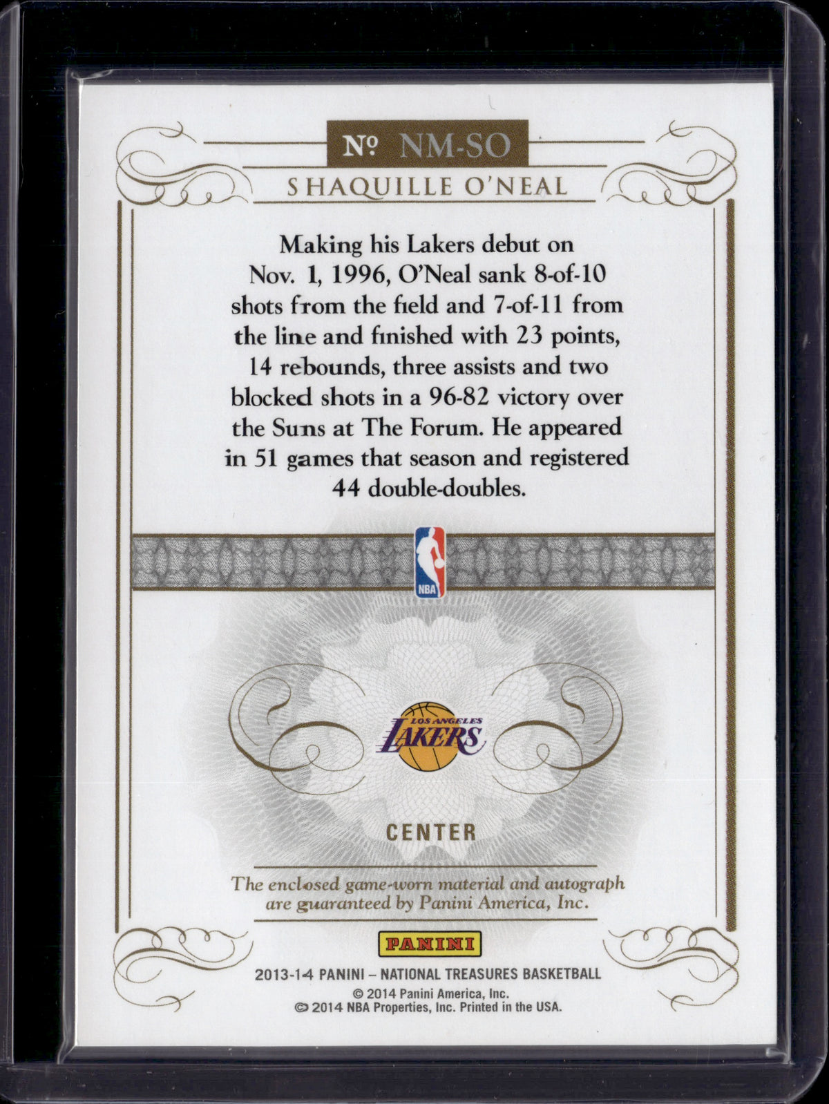 2014 Panini National Treasures Shaquille O'Neal #NM-SO Patch Auto /49