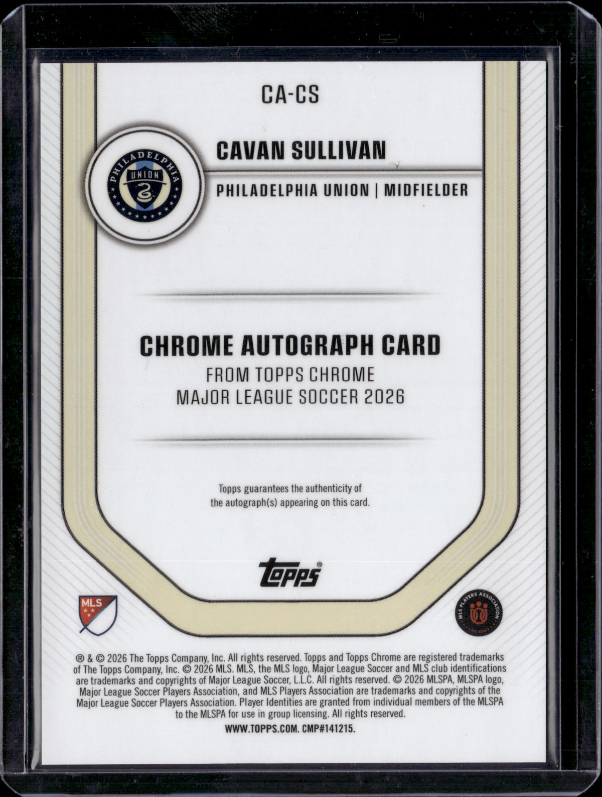 2026 Topps Chrome Major League Soccer Cavan Sullivan Auto #CA-CS