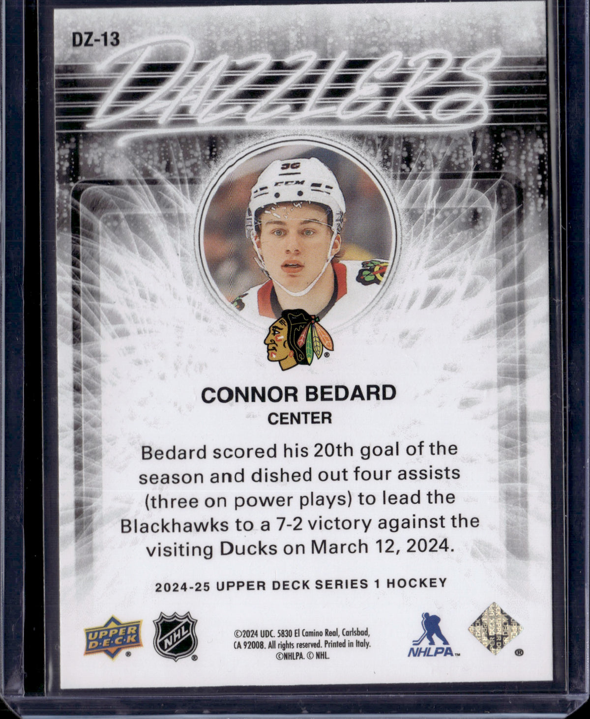 2024 Upper Deck Series 1 Dazzlers Connor Bedard #DZ-13 Black
