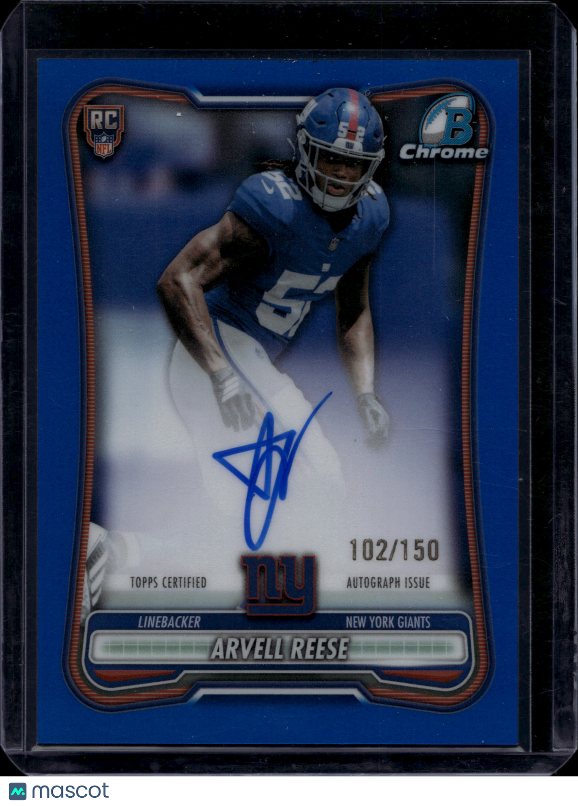 2026 Bowman Chrome Football Arvell Reese #BCRA-AR Blue Auto /150 RC