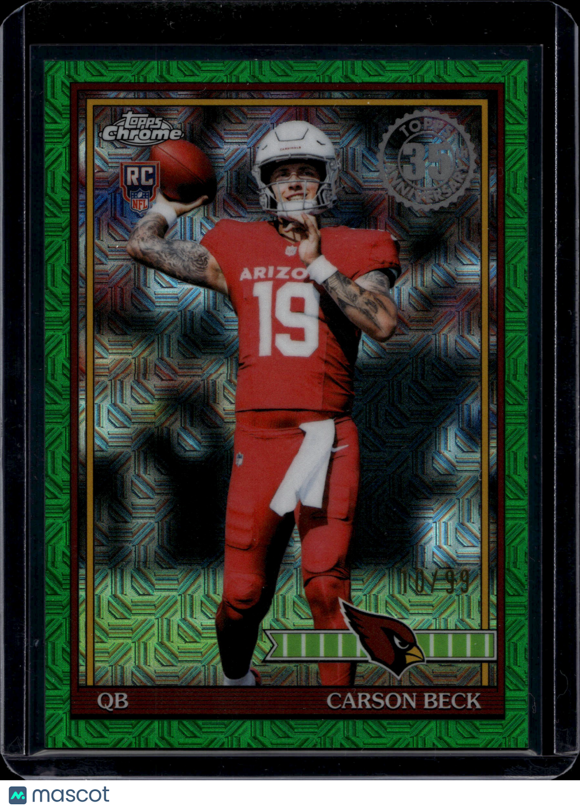 2026 Topps Chrome Carson Beck #91TRC-5 Green Mojo /99 RC