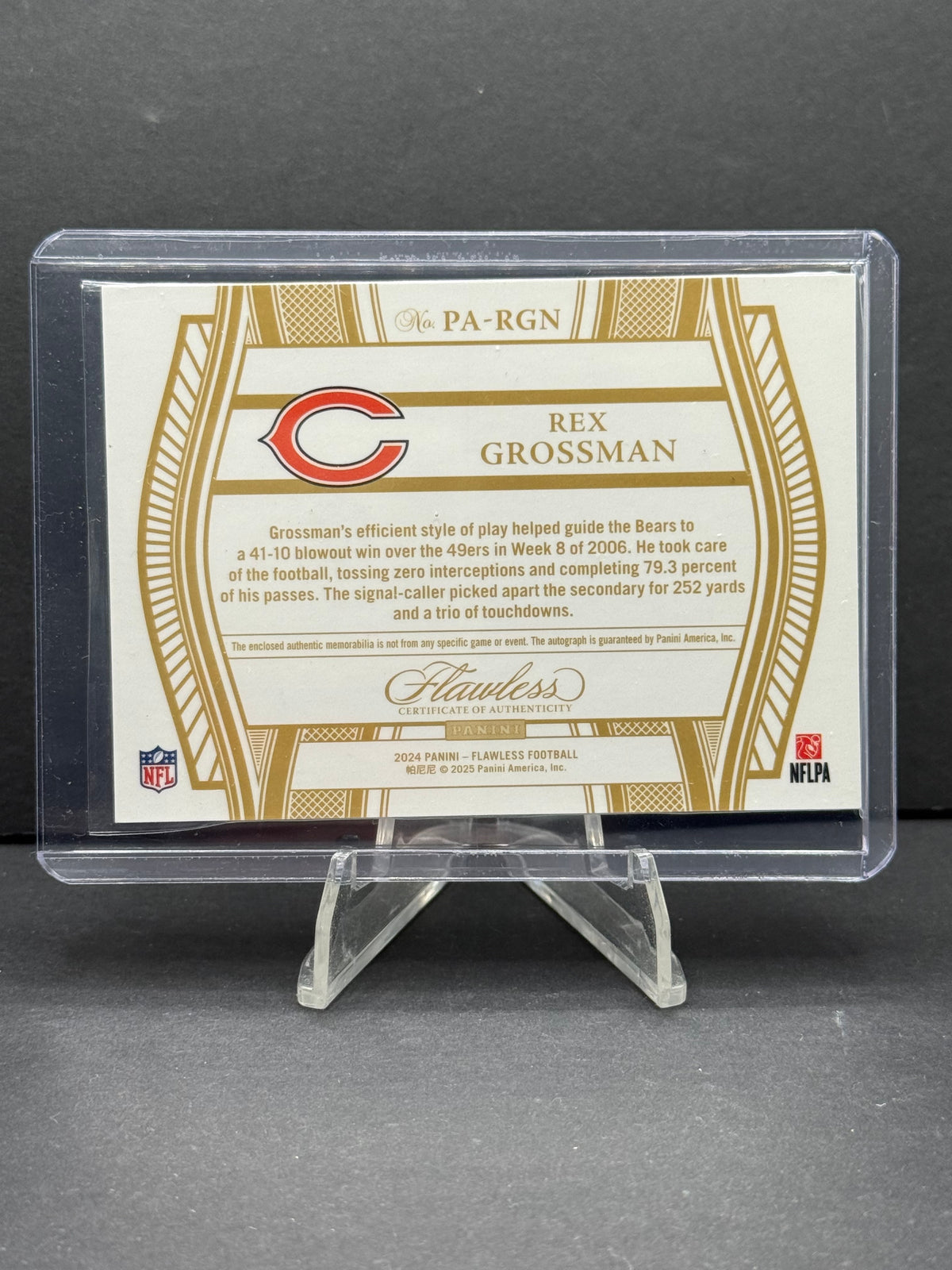 2024 Panini Flawless Rex Grossman #PA-RGN Patch Auto /20