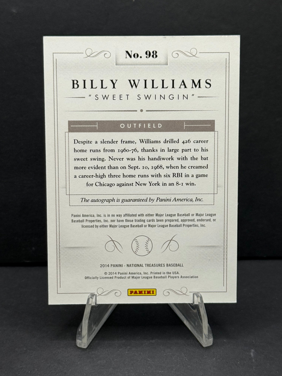 1960 Panini National Treasures Billy Williams #98 Inscription Auto /25