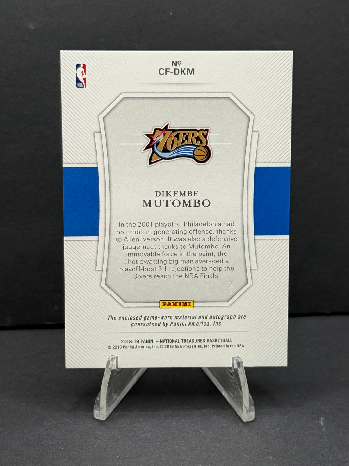 2019 Panini National Treasures Dikembe Mutombo #CF-DKM Inscription Auto /99
