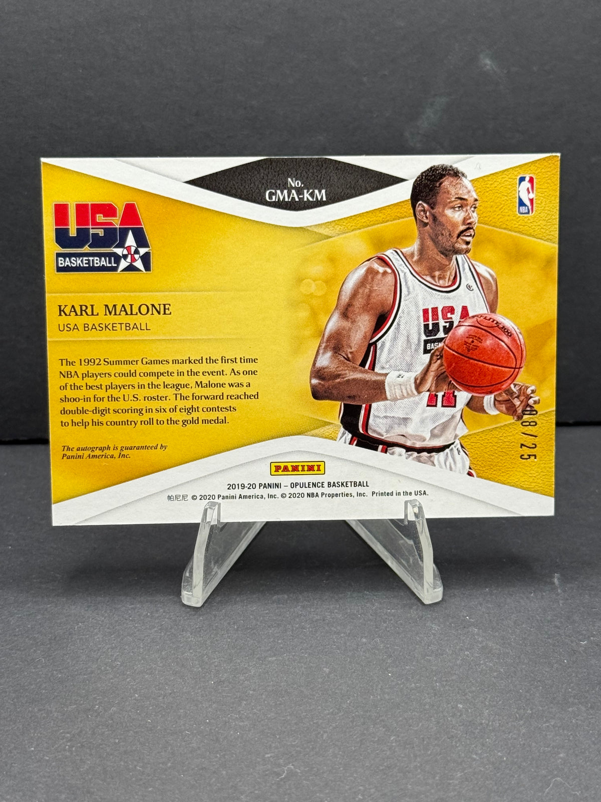 2020 Panini Opulence Karl Malone #GMA-KM Inscription Auto "USA" /25