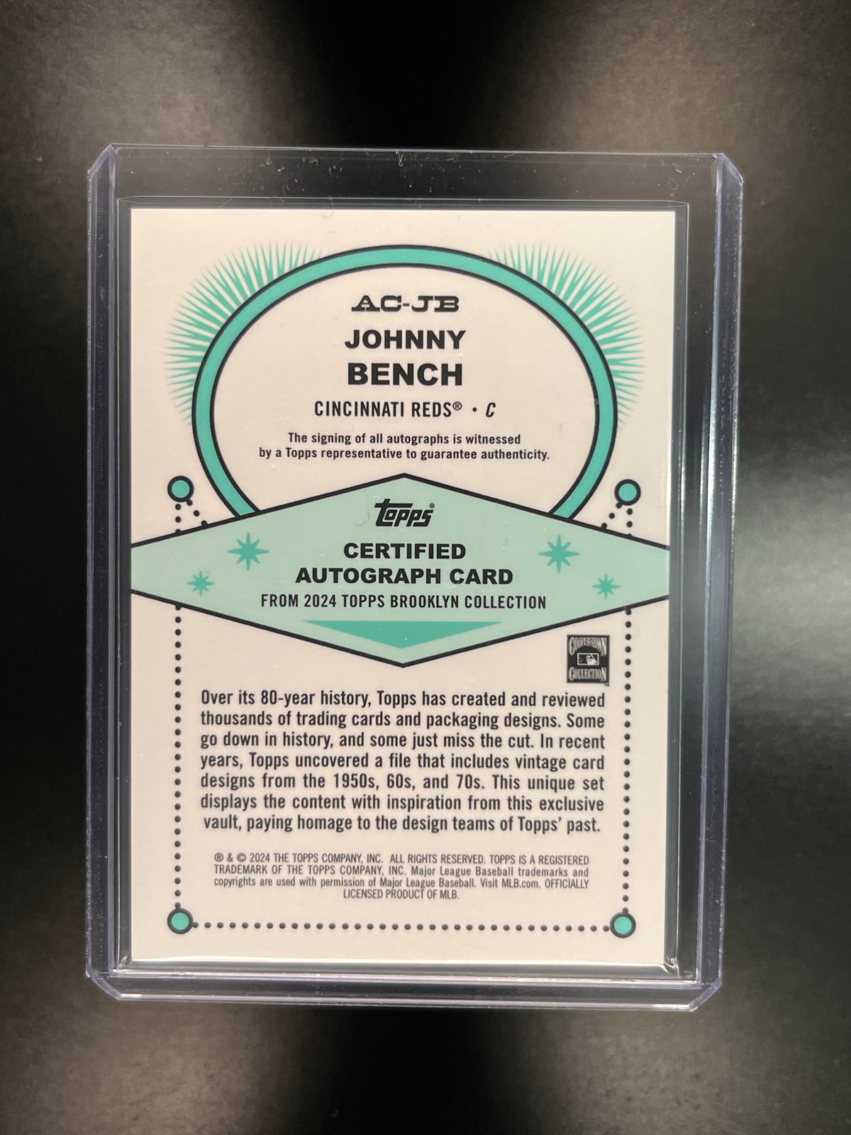 2024 Topps Brooklyn Collection Johnny Bench #AC-JB 7 Auto /99