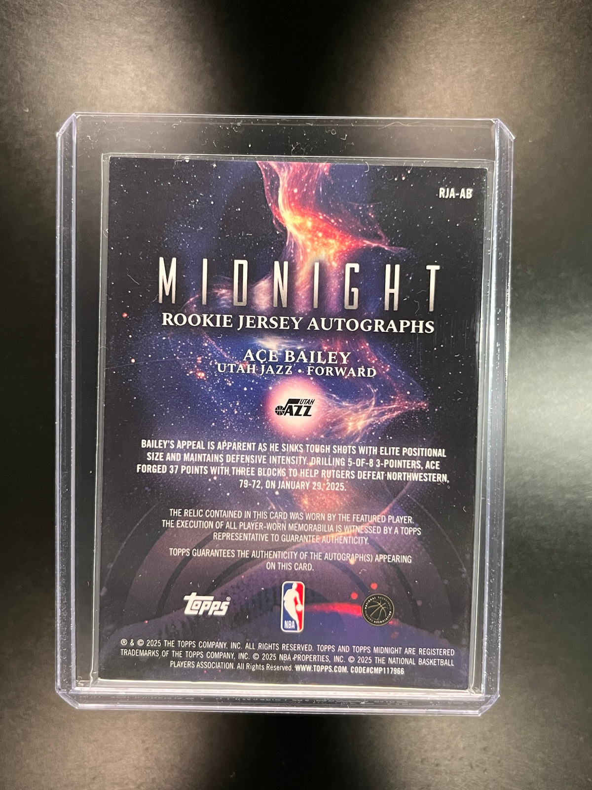 2025 Topps Midnight Ace Bailey #RJA-AB RC Patch Auto /199