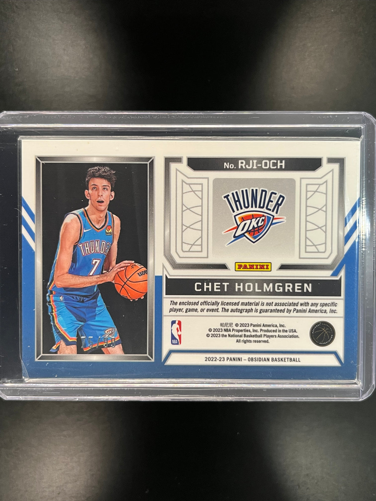 2023 Panini Obsidian Chet Holmgren #RJI-OCH RC Patch Auto /99