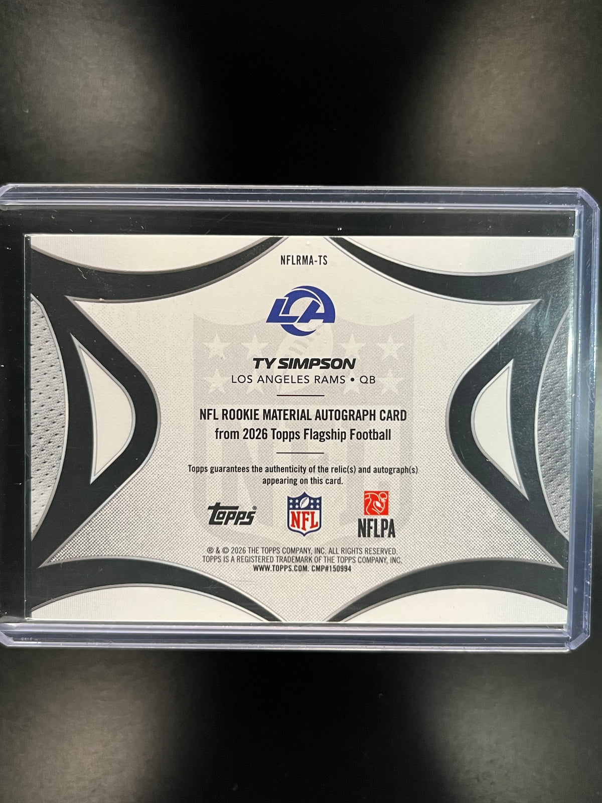 2026 Topps Flagship Football Ty Simpson #NFLRMA Patch Auto /25