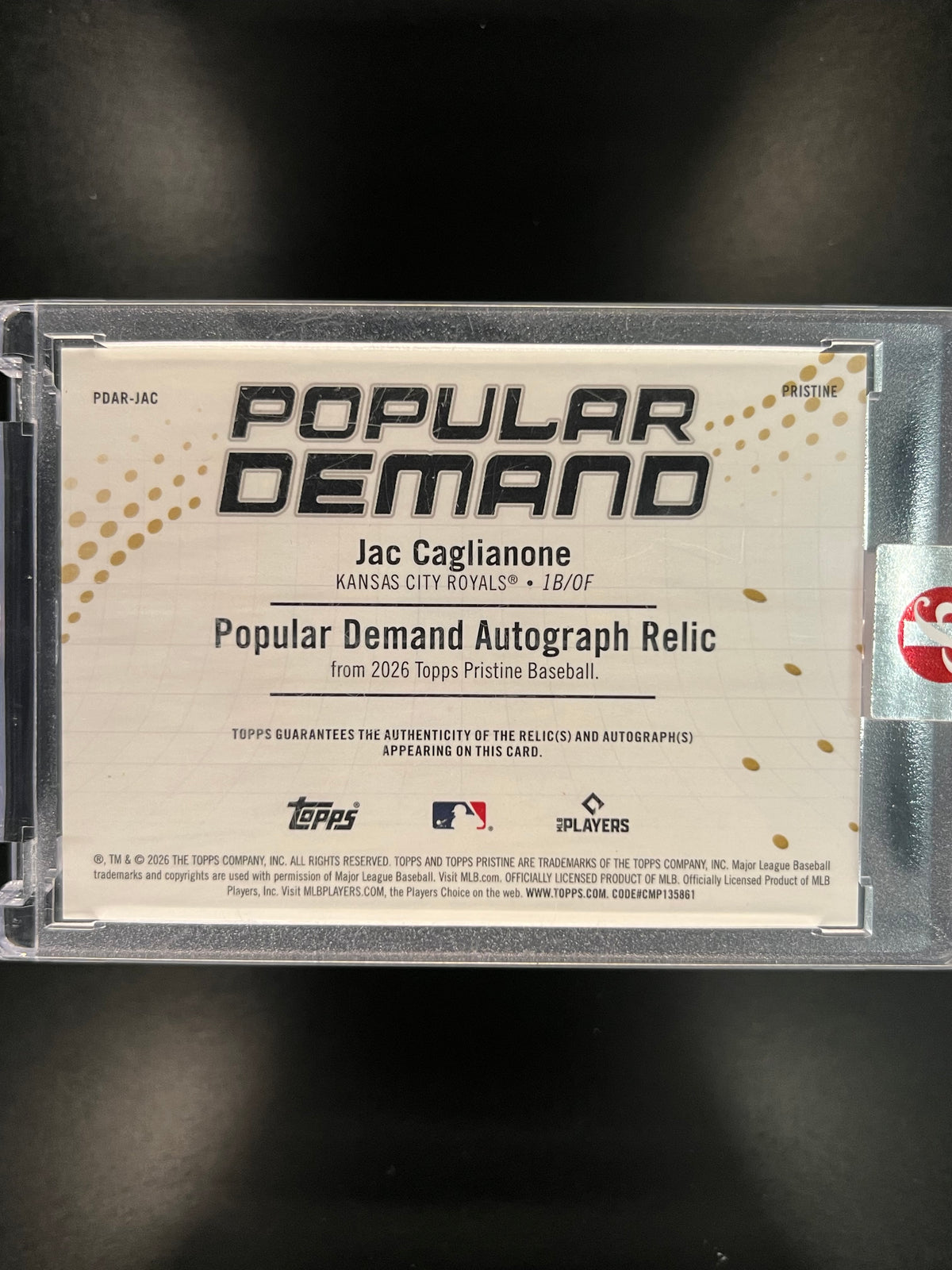 2026 Topps Pristine Jac Caglianone #PDAR-JAC Auto /99 RC Game-Used Memorabilia