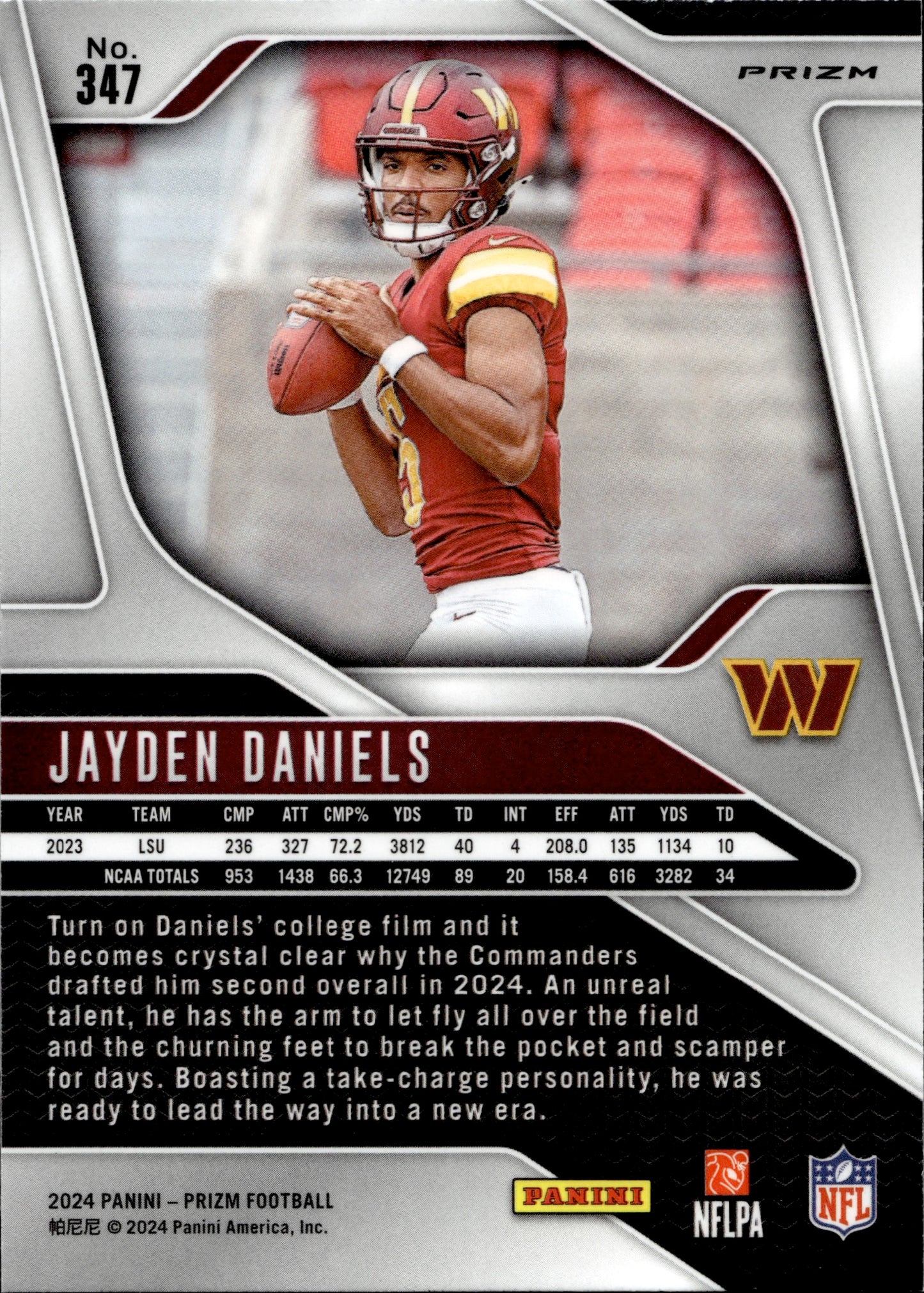 2024 Panini Prizm Jayden Daniels Orange Lazer #347 RC