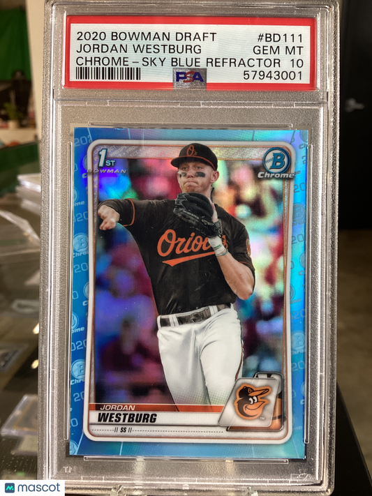 2020 Bowman Draft Jordan Westburg #BD111 Chrome Sky Blue Refractor PSA 10