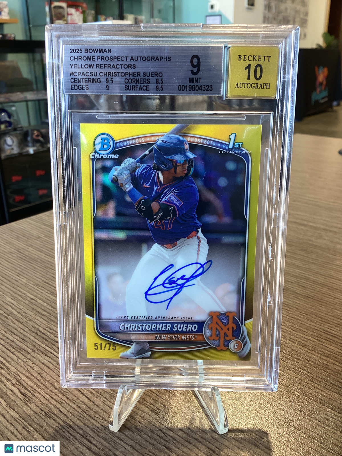 2025 Bowman Chrome Prospect Autographs Yellow Refractors Christopher Suero BGS 9