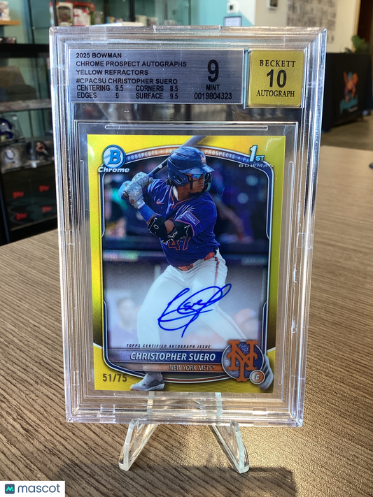 2025 Bowman Chrome Prospect Autographs Yellow Refractors Christopher Suero BGS 9