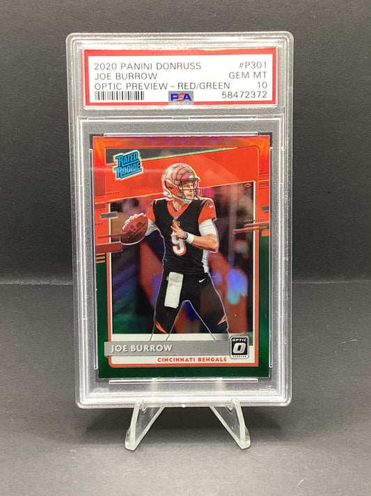 2020 Panini Donruss Joe Burrow #P301 Optic Preview Red Green PSA 10