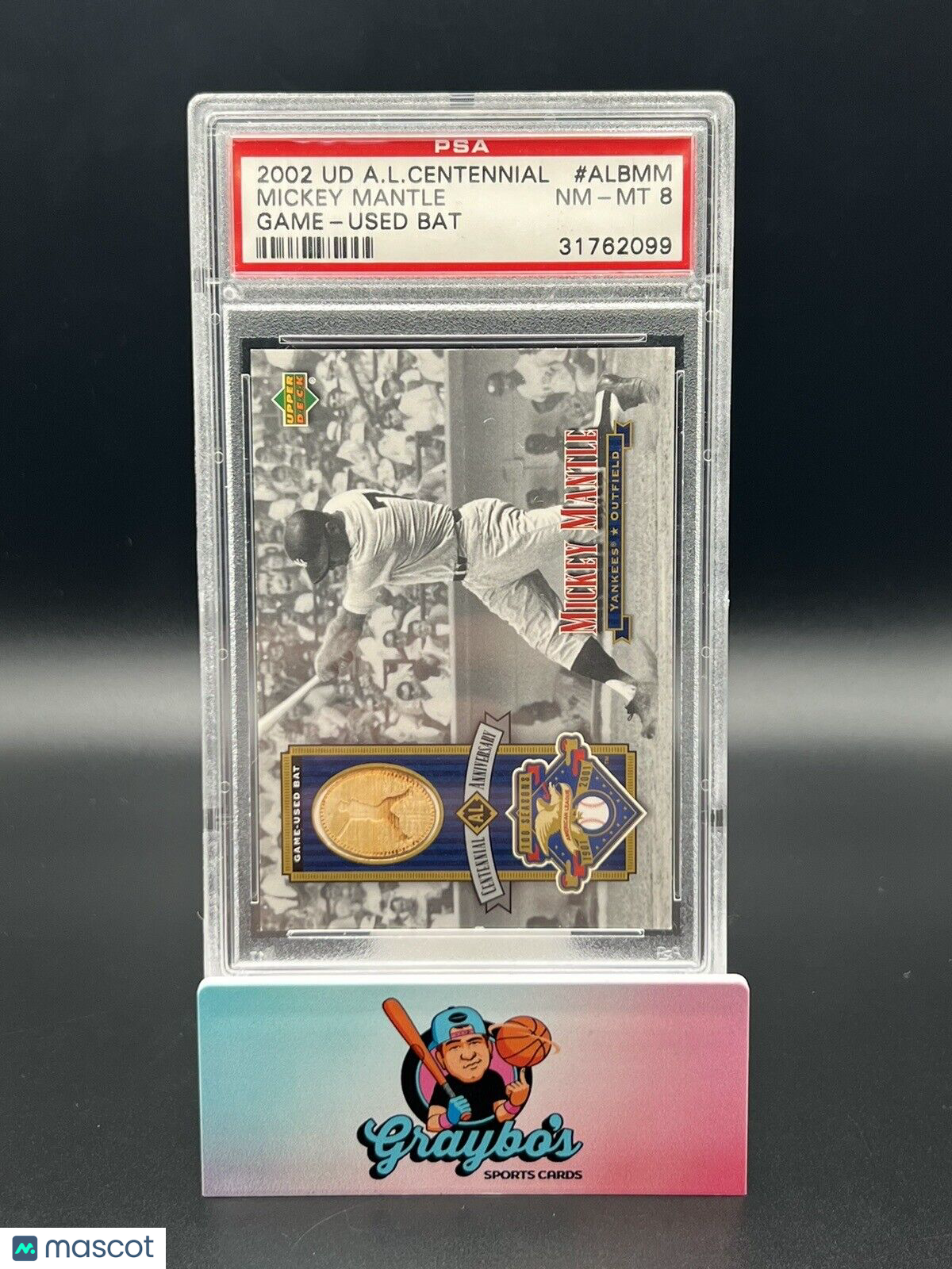 2002 Upper Deck Mickey Mantle Game Used Bat Centennial Anniversary AL PSA 8