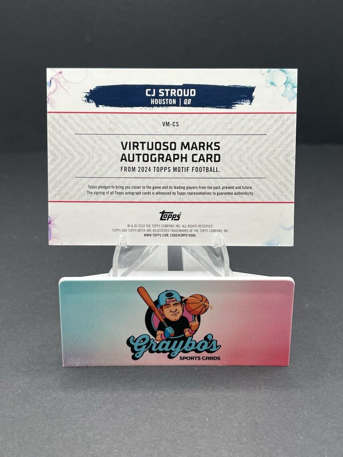 2023/24 TOPPS MOTIF VIRTUOSO MARKS CJ STROUD RC AUTO ON CARD /99